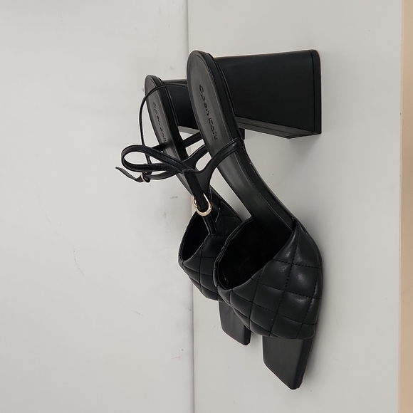 Black Leather Braided Heeled Sandals - Picture 3 of 7